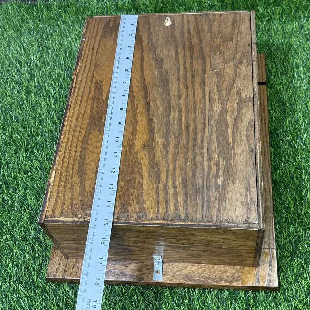Vintage Oak Wood Shadow Box Display Shelf Wall Cabinet Curio Rustic Deco